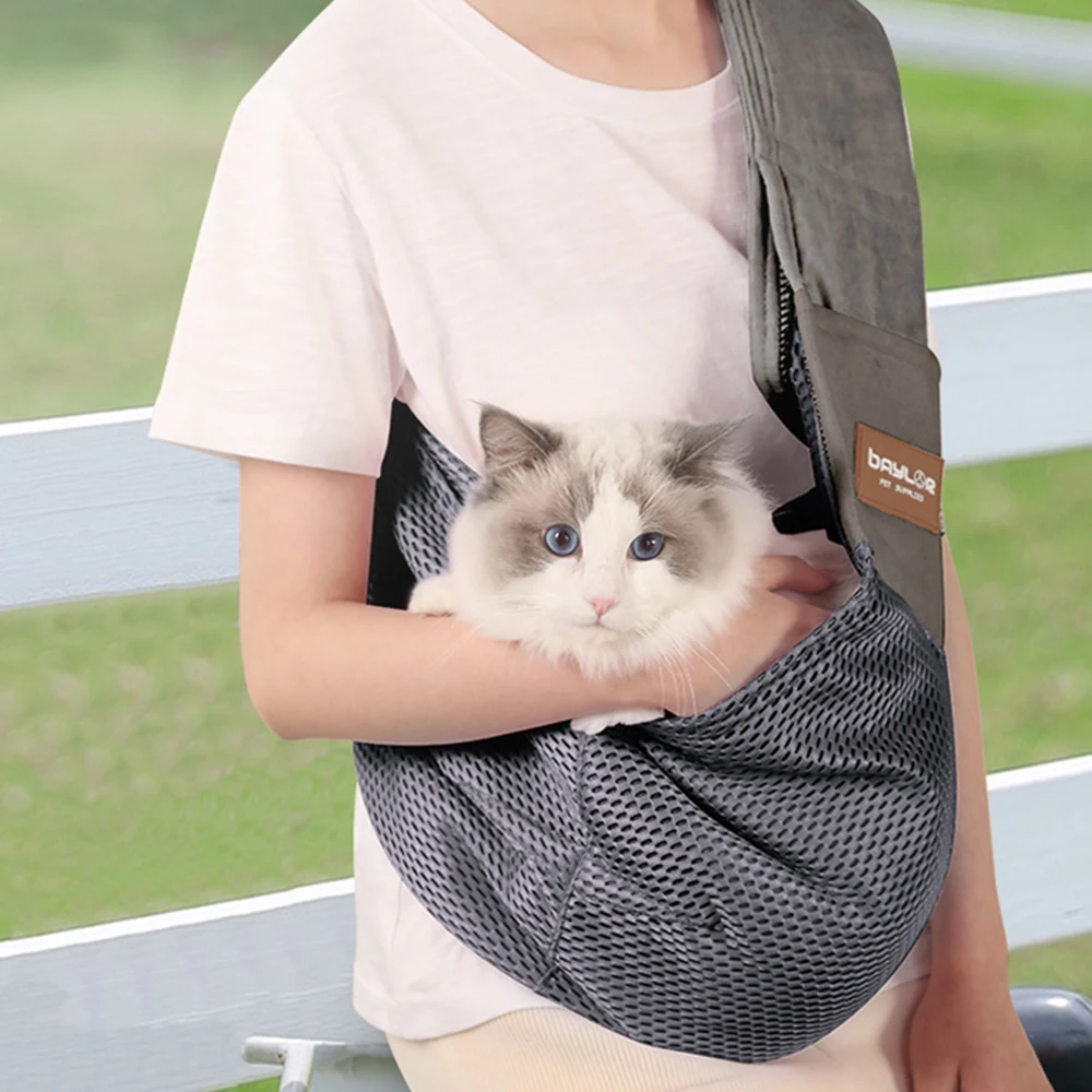

Dog Sling Cat Carrier, Hands Free Travel Puppy Carring Bag, Breathable Shoulder Bag Front Pocket Safety Belt Machine Washable
