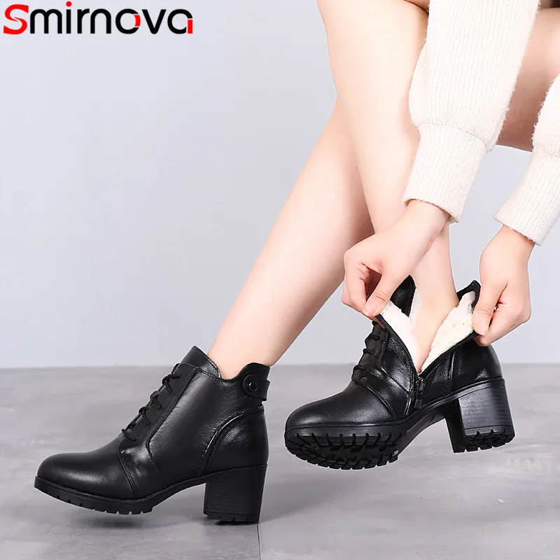 Smirnova/2020 г. Новые ботильоны из натуральной кожи женские зимние ботинки на высоком