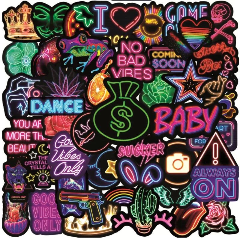 

10/30/50pcs Neon Creative Vsco Graffiti Waterproof Skateboard Travel Suitcase Phone Laptop Luggage Stickers Cute Kids Girl Toy