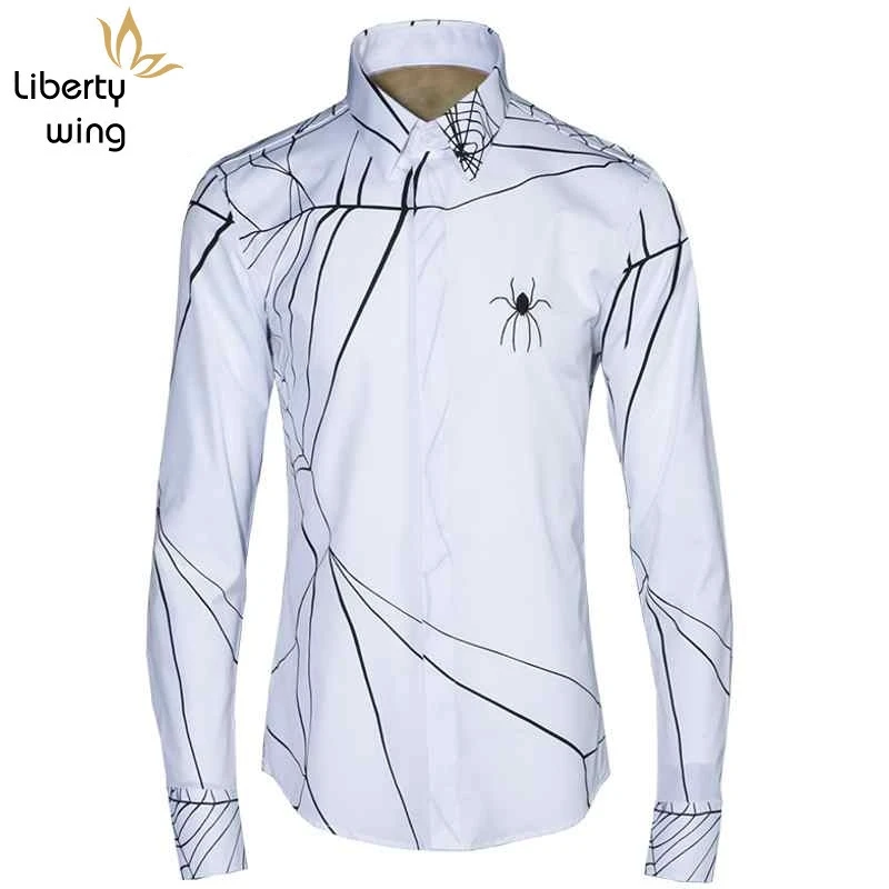 Мужская хлопковая рубашка с длинными рукавами Готическая приталенная