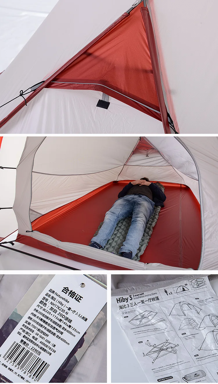 Naturehike Hiby серии 20 силиконовые 3 человека палатки непромокаемые Сверхлегкий Открытый Кемпинг семья Туризм туристическая палатка с бесплатным ковриком