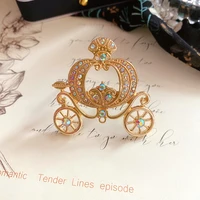 fashion vintage rhinestone pumpkin car brooch for women baroque colorful crystal brooch pin christmas accessories fine jewelry