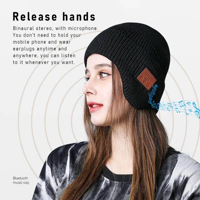 

Вязаная шапка 2 в 1 с Bluetooth 5,0, унисекс, зимняя теплая спортивная лампа, для бега, спорта на открытом воздухе, Bluetooth