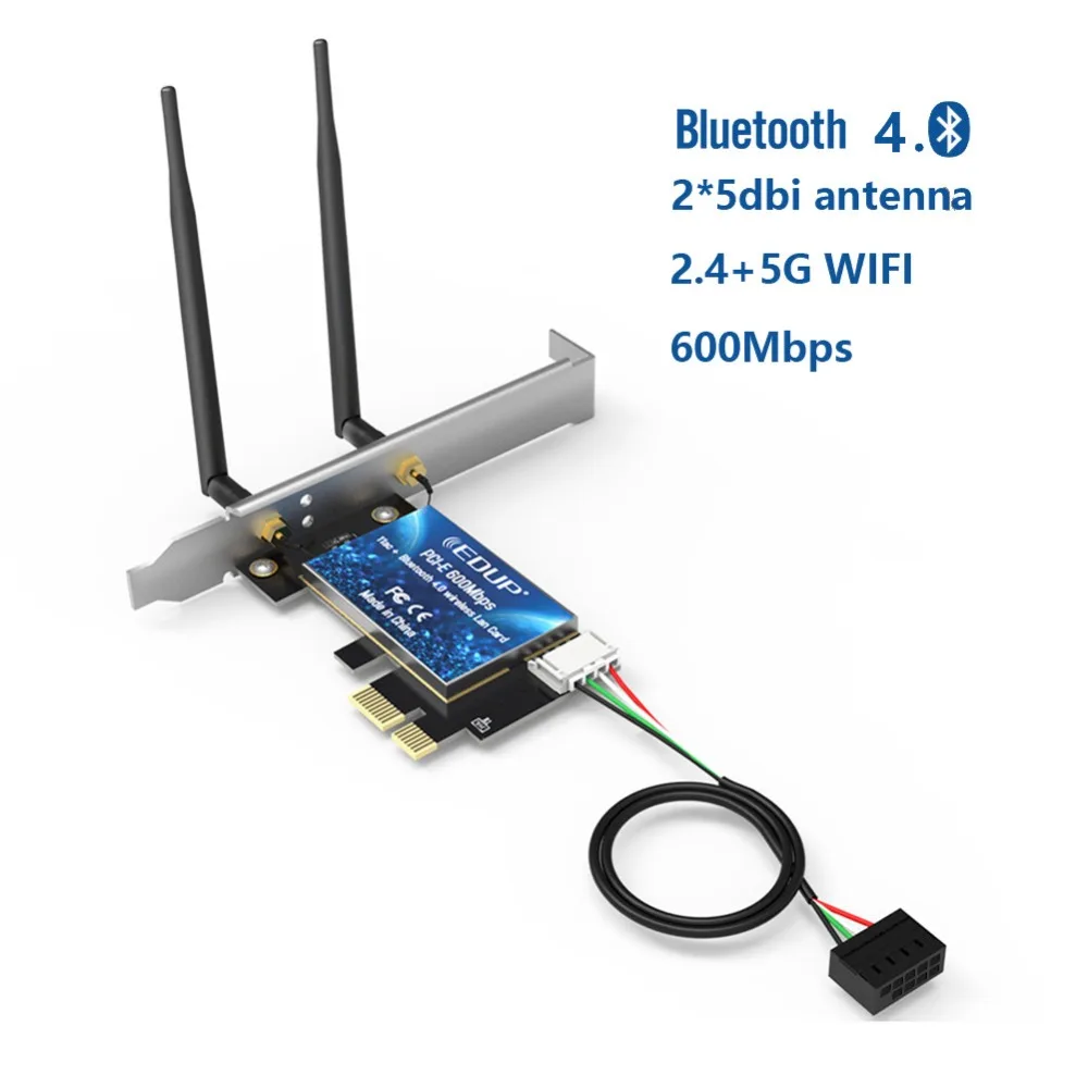EDUP двухдиапазонный AC600 WiFi Bluetooth адаптер PCI Express 2,4 ГГц/5,8 ГГц с 2* 5DBi антенной ноутбук Wi-Fi Bluetooth сетевая карта