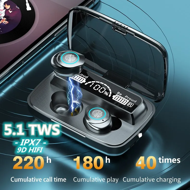 

TWS Bluetooth 5.1 Wireless Headphones 3Point Ergonomic Sport IPX7 Waterproof 9D Low-noise Touch Control Bluetooth Music Earbuds