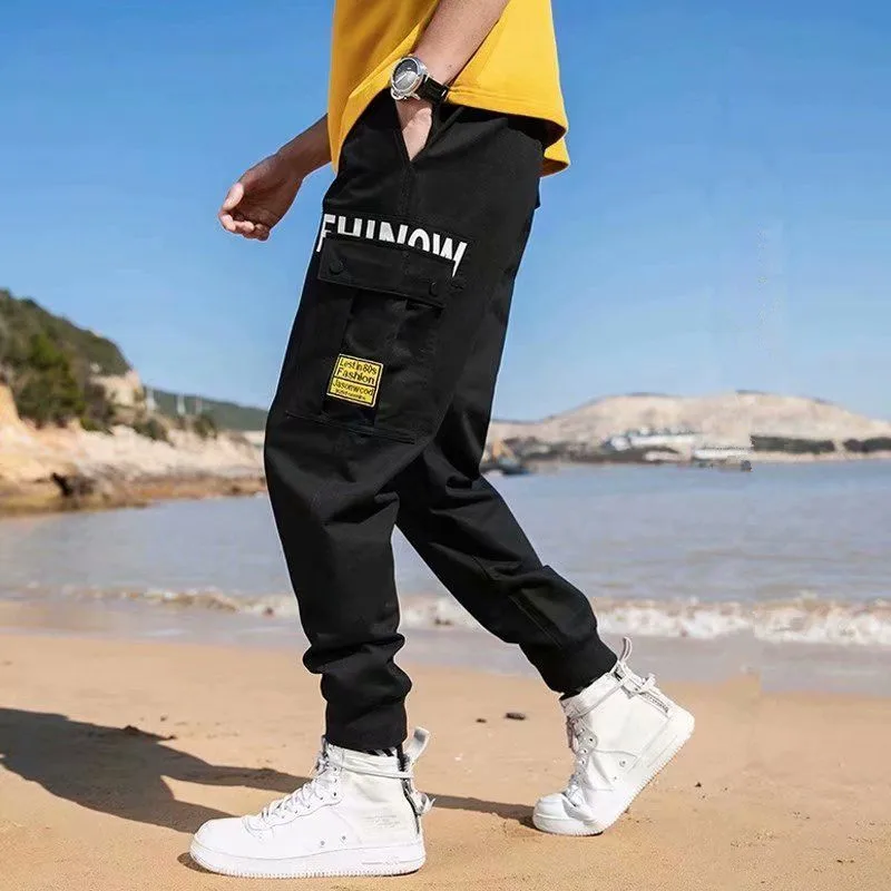 

Men New Side Pockets Pencil Pants Joggers Vogue man Casaul long Pants Ankle-Tied Cargo Pants Sportswear daily wear Harem Pants