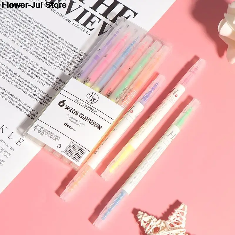 

3/6Pcs Highlighter Pen Stationery Double Headed Fluorescent marker Pen Mark Pen