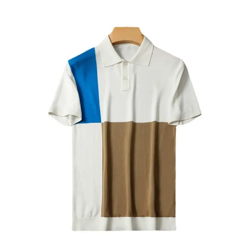 

Men's summer ice silk short sleeve T-shirt Thin loose knit Color contrast Business shirt