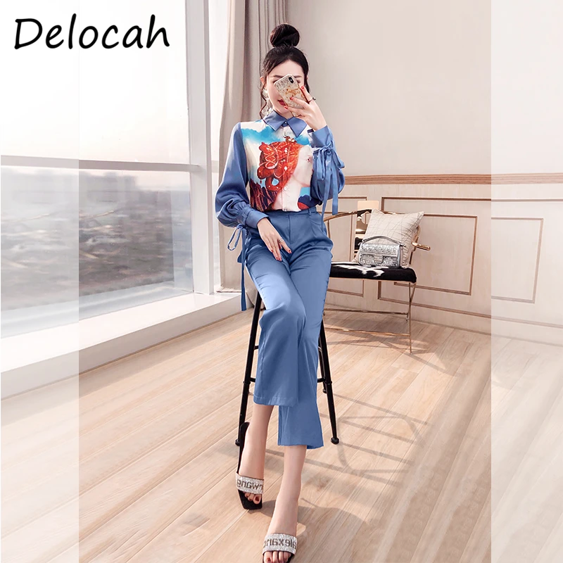 Delocah/Новинка 2021 летний женский модный подиумный комплект со штанами свободные