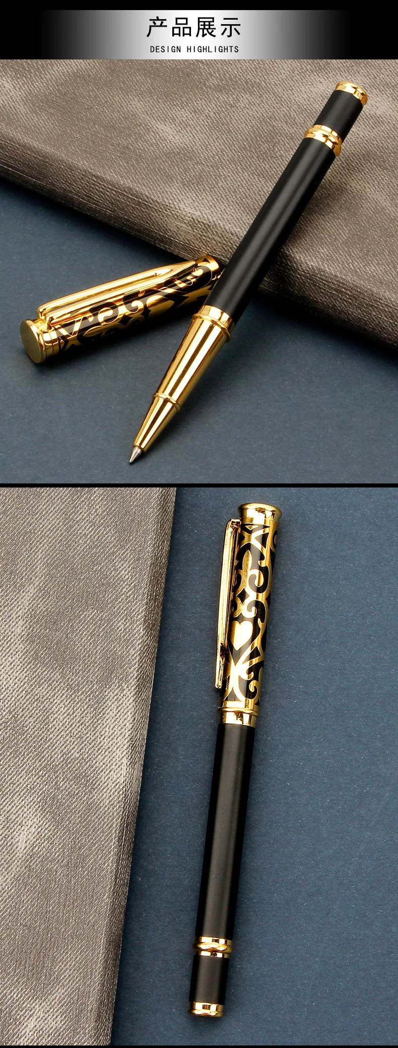 

High Quality Luxury Metal Gel Pen Sculpture Pattern Roller Pen Office School Stationary Pen 1.0mm Customized Logo Gift