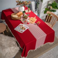 2022 christmas red wave tablecloth wedding table cloth tassel polyester table cover home decor new year xmas table runner