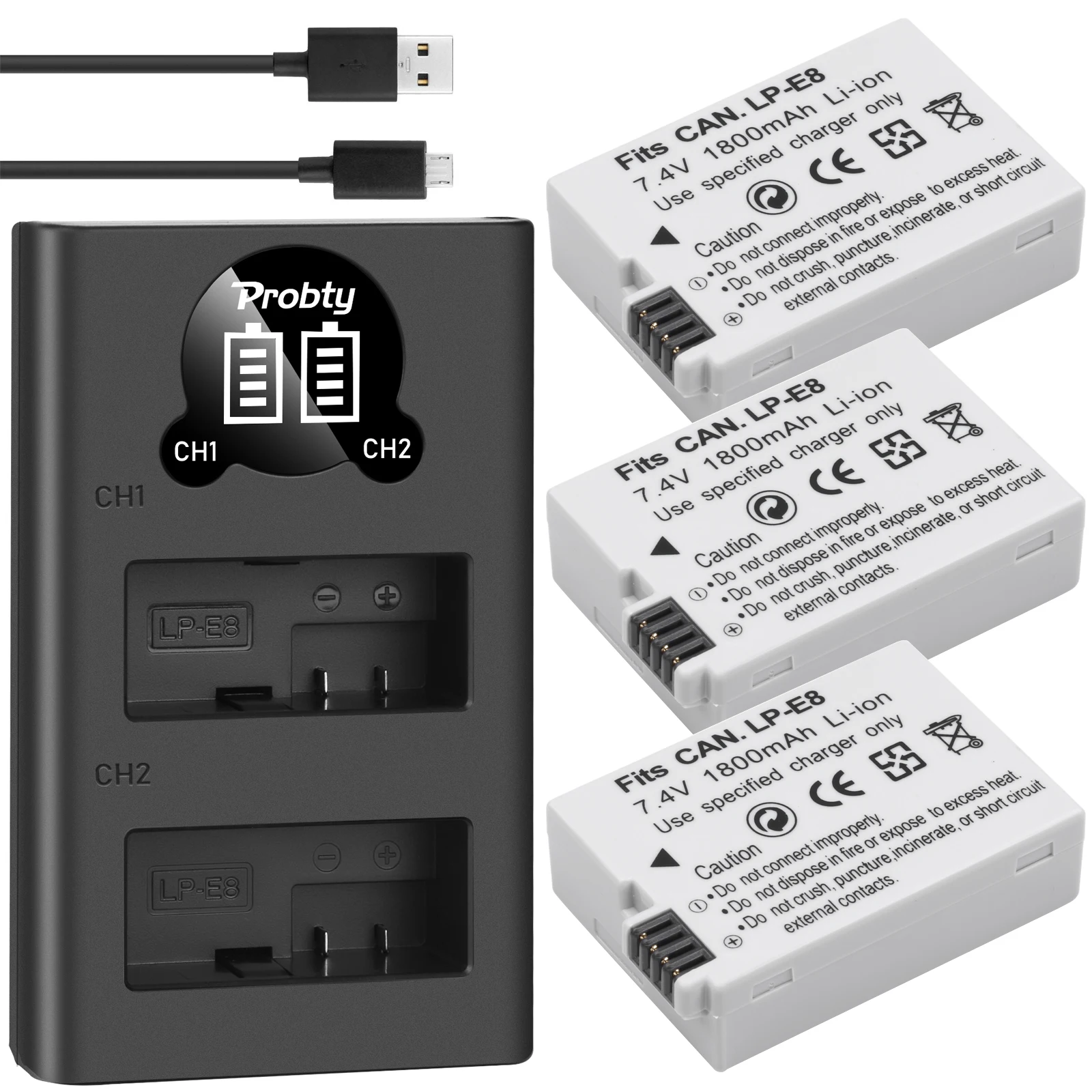 Probty LP-E8 LP E8 LPE8 1800mAh camera Battery + LED Dual Charger For Canon EOS 550D 600D 650D 700D Rebel T2i T3i T4i T5i | Электроника