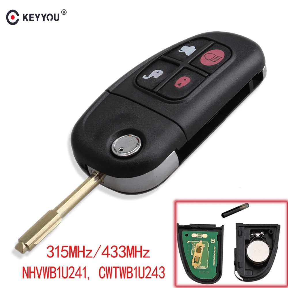 4 кнопки Авто Флип дистанционный ключ для Jaguar X Type S 1999 2009 XJ XJR 2002 2008 433 МГц/315 МГц ID60