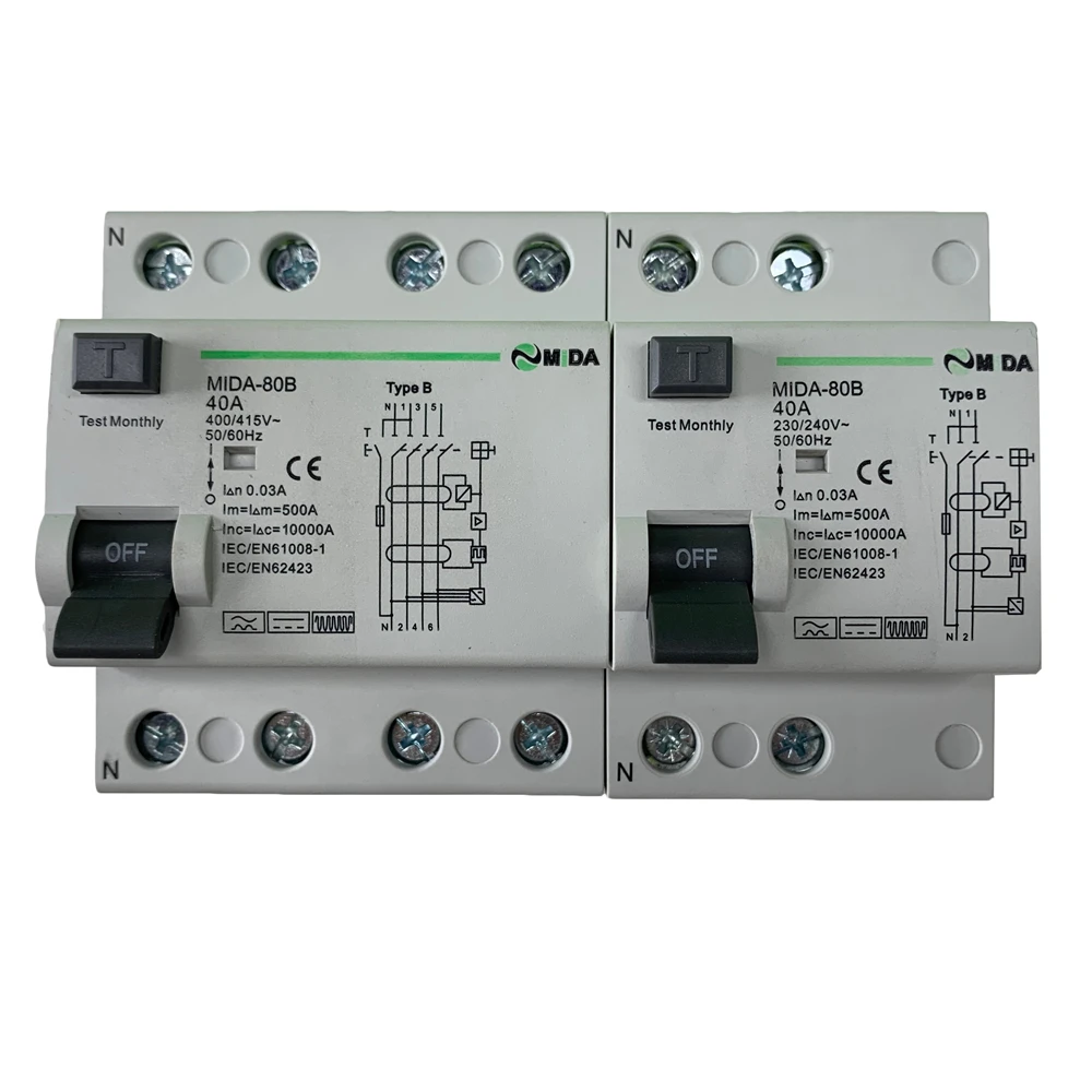 B Type RCD 40A 63A 30mA 10KA RCCB 230V 400V Circuit breaker Earth Leakage for EV Wallbox | Автомобили и мотоциклы