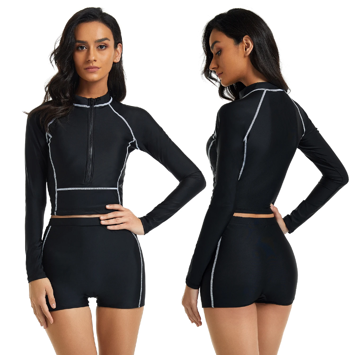 

Sexy Rashguard Long sleeve Swimwear Swimsuit women bikini 2021 mujer biquini exy Swimsuit bikini plisado beach wear Bodysuit may