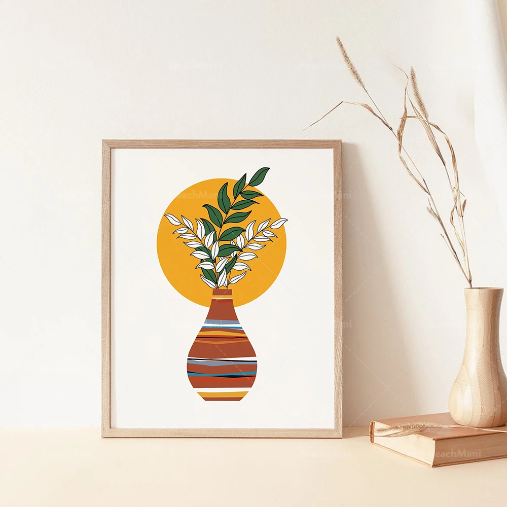 Абстрактная печать ВАЗ настенное искусство с принтом растений горчичная