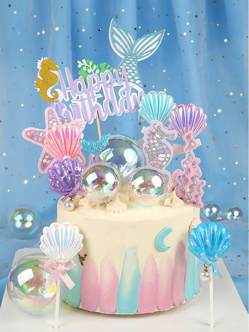 Украшение для торта Серия океан разноцветные вставки в виде ракушек Декор