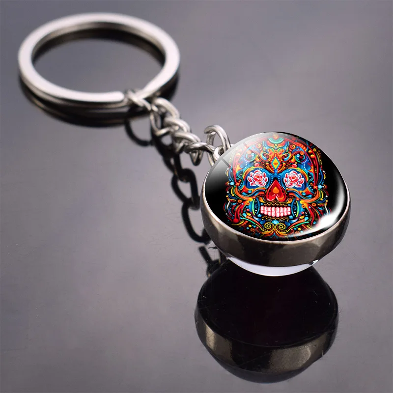 Брелок со стеклянным шариком в виде сахарного черепа мексиканское народное