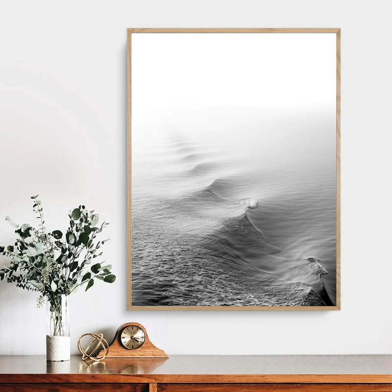 

Black and White Ocean Print Scandinavian Modern Art Poster Wall Art Decor Wave Sea Ocean Photography Picture Home Decoration