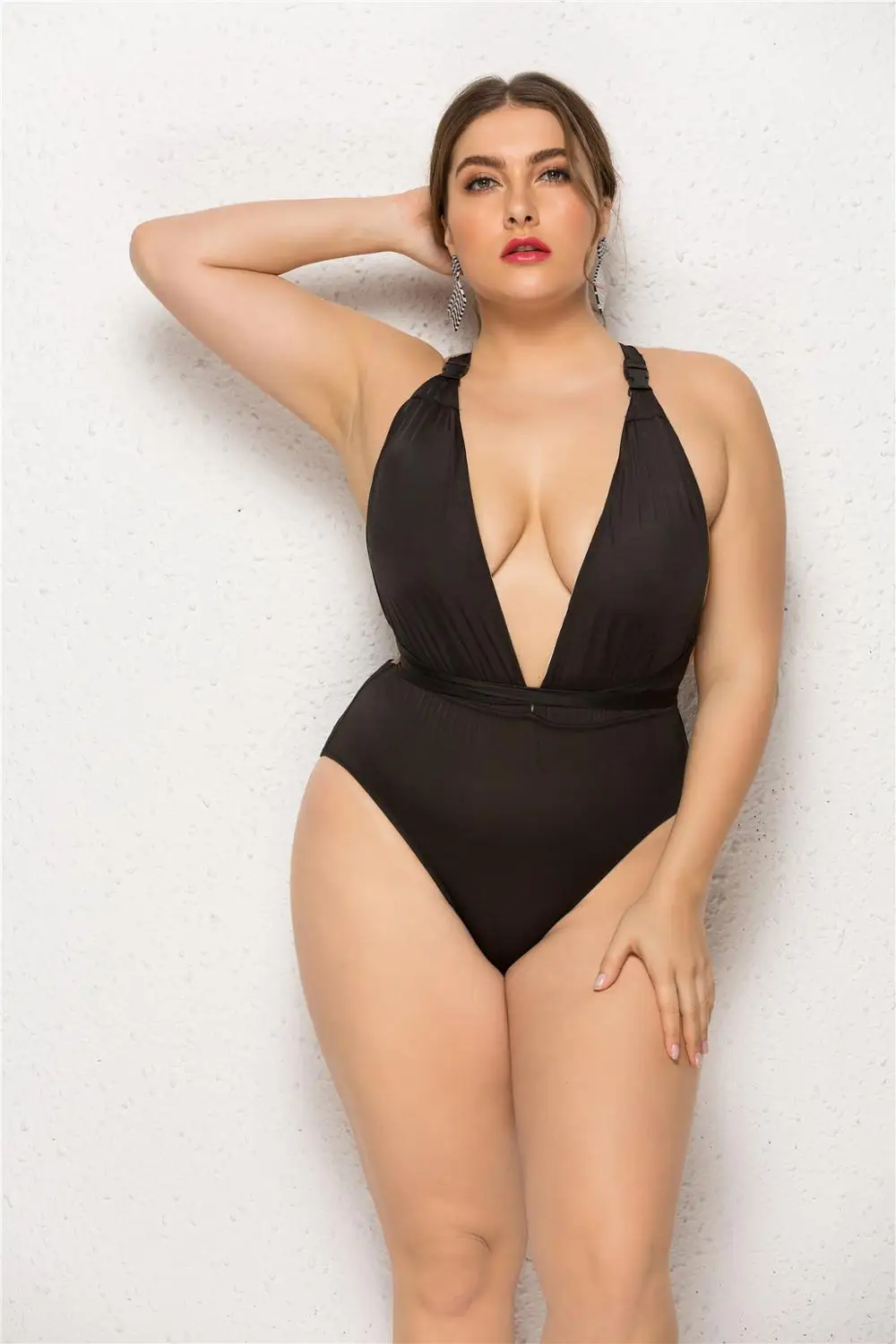 Летний сексуальный женский сплошной цвет плюс размер купальник без рукавов