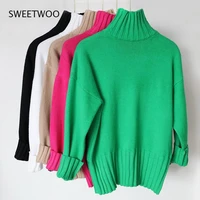 2021 autumn winter green turtleneck pullover sweater women high quality knitted sweaters jumpers soft white sweater
