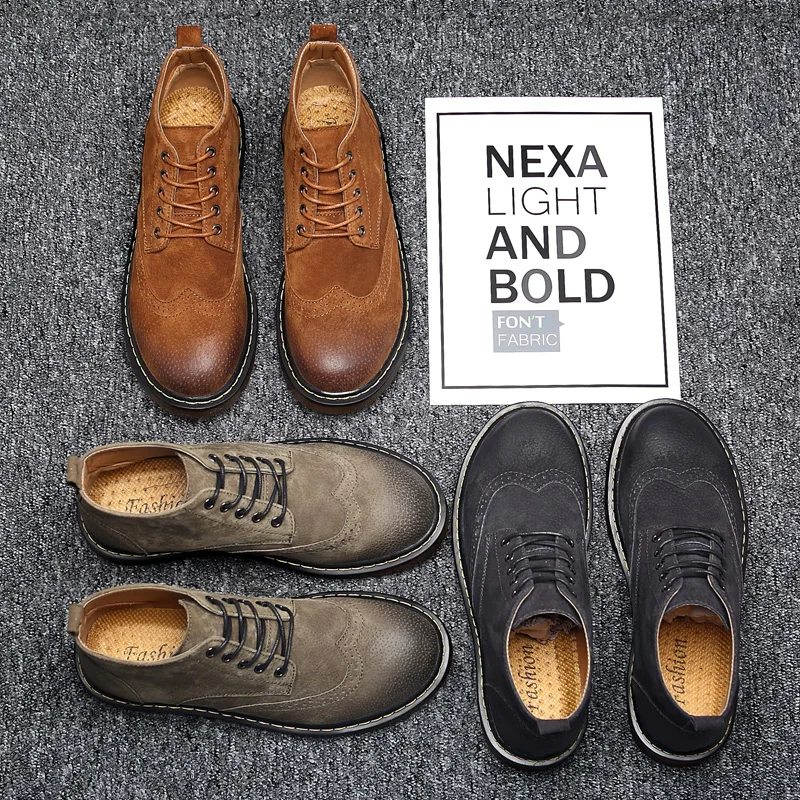 

Men Ankle Boots Leather Oxford Sole shoes Bullock Men Boots Lace-up Male Non-slip shoes Motorcycle Cowboy Boots