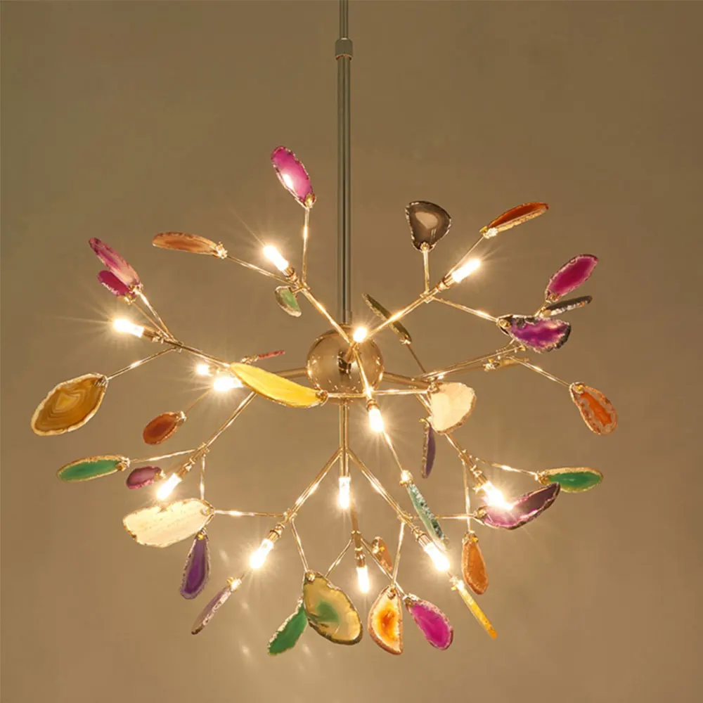 

Creative Colorful Agate Firefly Chandelier G4 Luminaria Led Chandelier Lustre Chandelier Lighting Lamparas For Dining Room