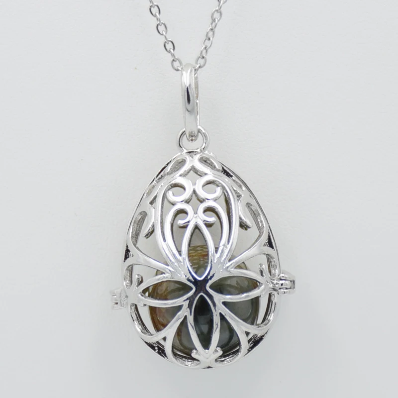 Полый Шарм-клетка в форме яйца горка-медальон кулон ожерелье с натуральным