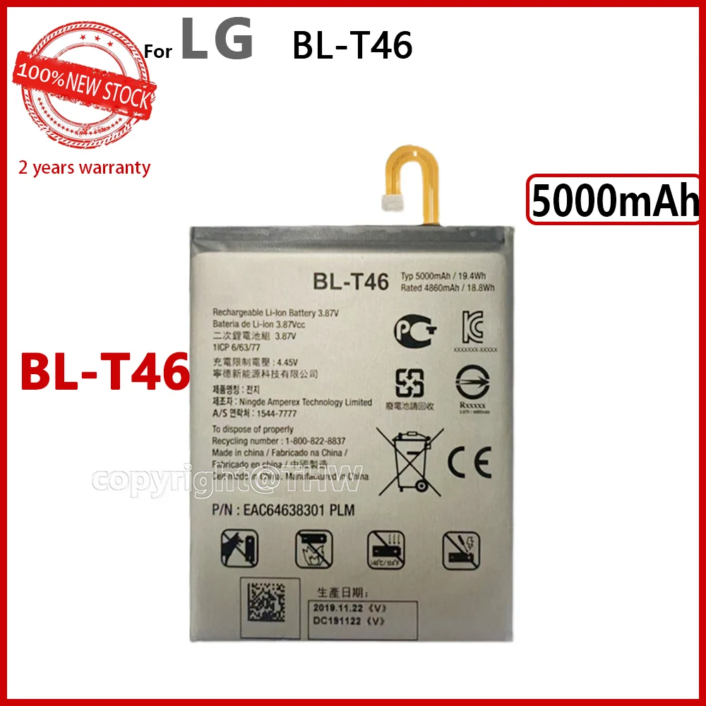 100% Оригинальный аккумулятор BL-T46 5000 мАч для LG V60 ThinQ LMV600VM V600VM V600QM5 батареи телефона