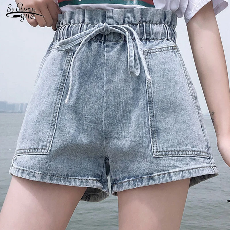

2022 Summer Women Short Women's Elastic High Waist New Loose Straight Shorts Hot Denim Shorts Women clothing Short Femme 9695