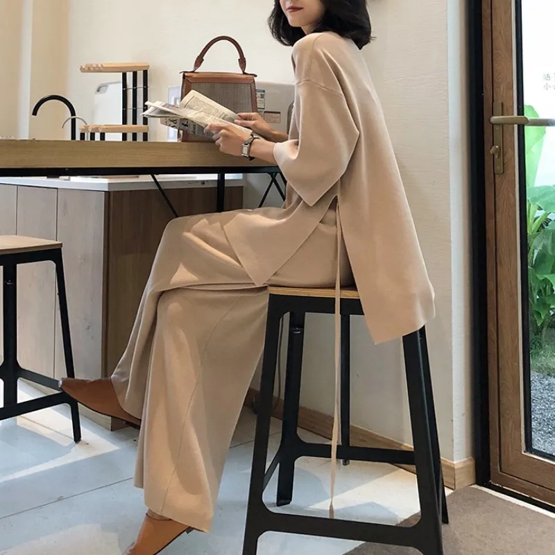 Женский трикотажный свитер брючный костюм для женщин комплект из двух предметов