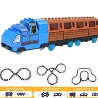 big size city building blocks track electric train car trailer board wood compatible with large brick diy toys for children gift