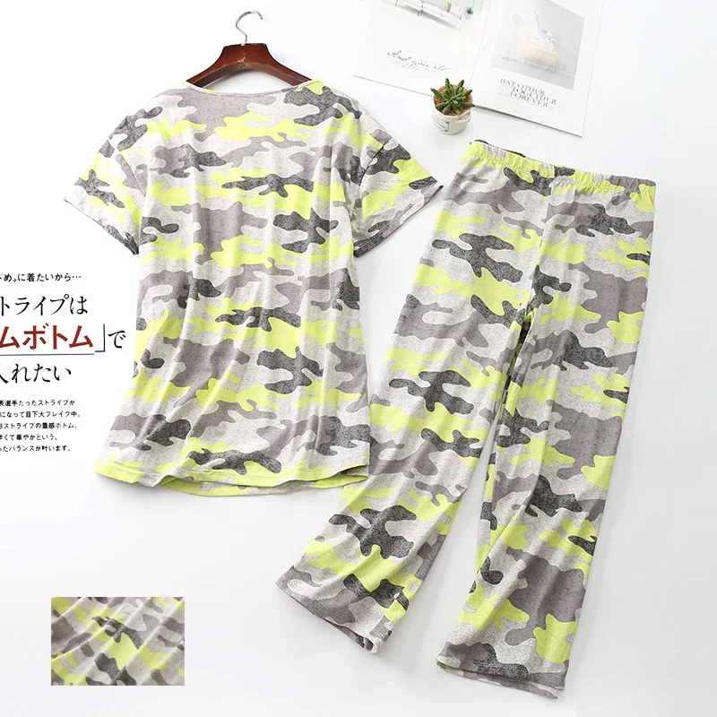 Пижама женская с коротким рукавом тонкая большого размера круглым вырезом