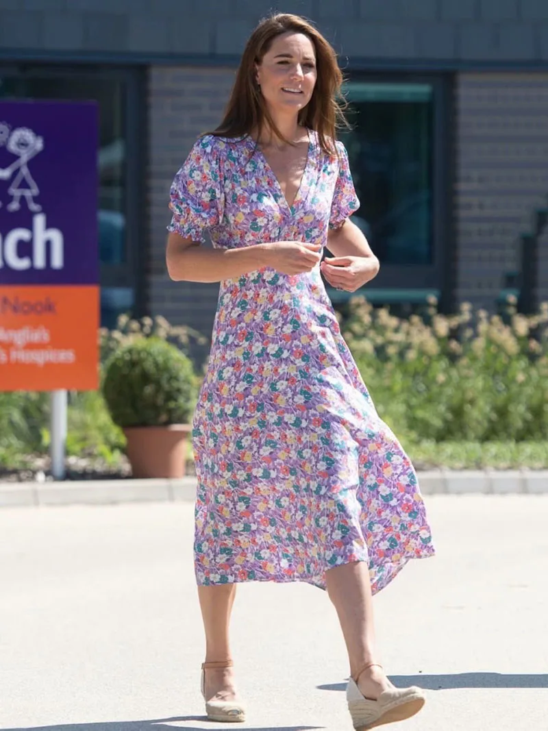 

Kate Middleton Princess Floral Flower Print Maxi Dress Women V-Neck Dresses