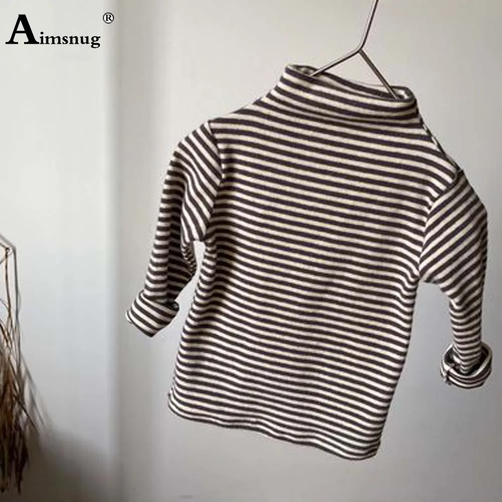 

Long Sleeve Fashion Stripes Long Johns Kids Mock Neck Shirt Unisex Girls Boys Casual Pullovers 2021 Autumn Children Knitted Tops