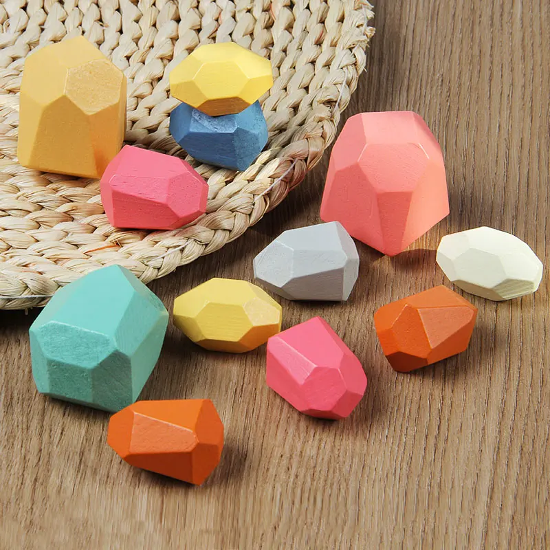 Деревянные радужные штабелируемые блоки цветные строительные балансирующие