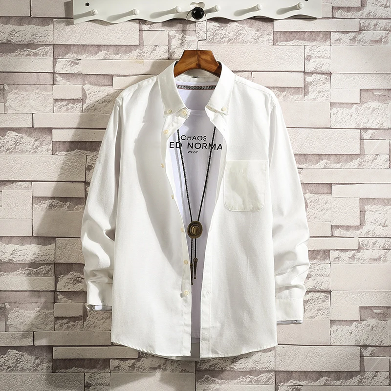 Новый 2019 Для мужчин чистый хлопковая рубашка Slim Fit модная одежда с длинными