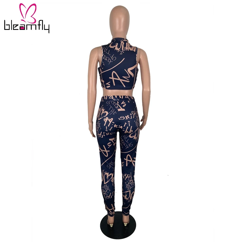 Осенний Новый женский комплект с буквенным принтом укороченный топ на молнии