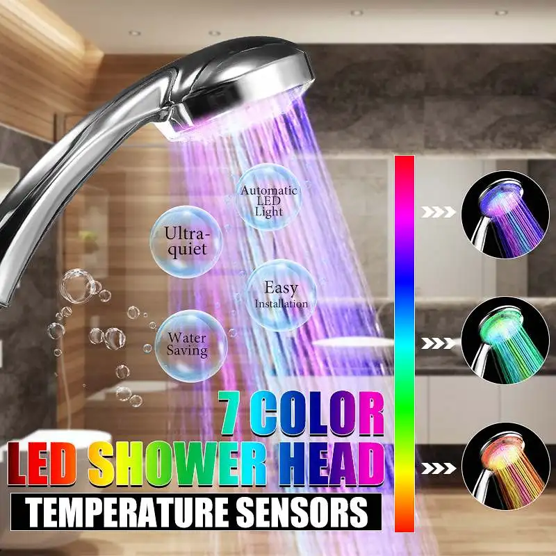 

7 Color Changing Hand Shower Handing Led Shower Head with Romantic Automatic LED Lights Temperature Control for Bathroom