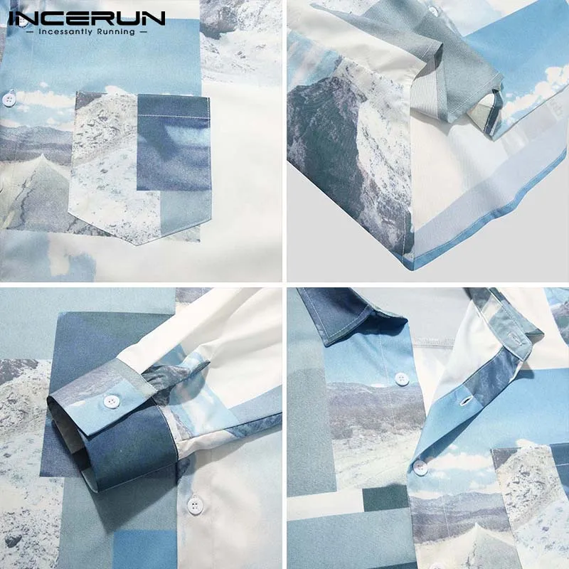 

INCERUN Men Printed Shirt Lapel Long Sleeve Breathable Loose Streetwear Beach Casual Hawaiian Shirts 2021 Button Camisas S-5XL