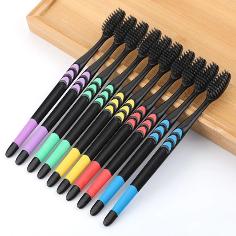 

Bamboo Toothbrush Soft Tooth Brush 10 Pieces Charcoal Adults Toothbrushes Packs Manual Oral Hygiene Care Cleaning