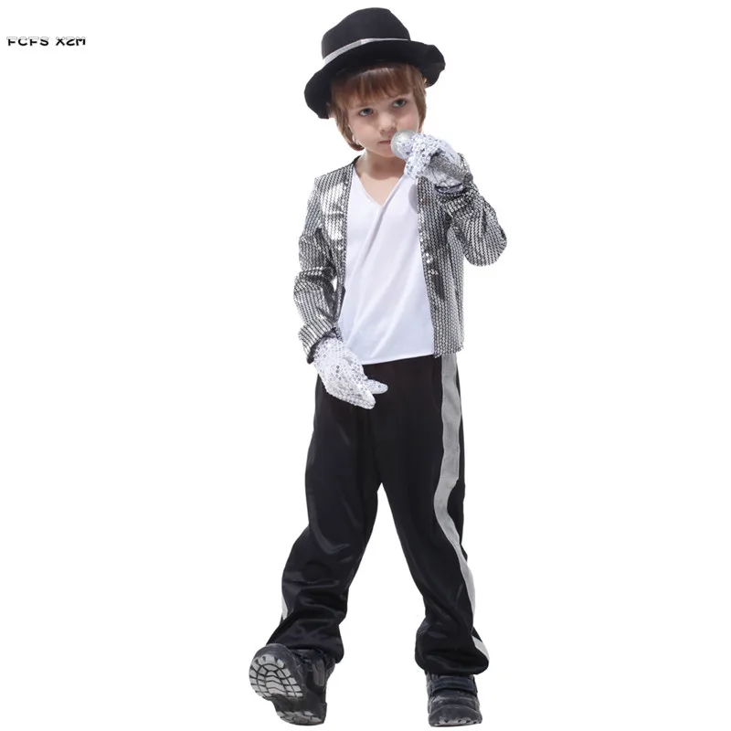 Серебристый крутой костюм Майка Джексона для мальчиков детский певицы на