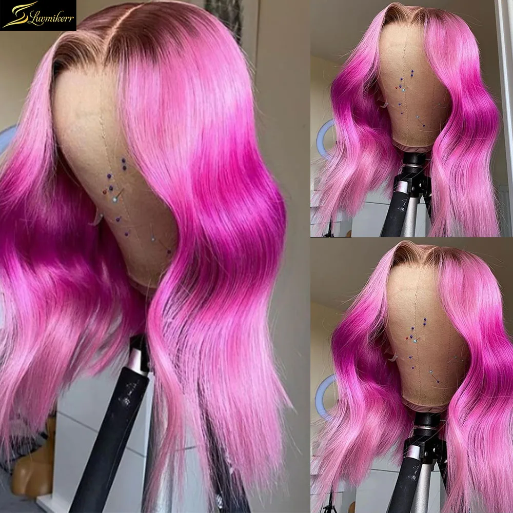 

Ombre 613 Blonde Pink Body Wave Remy Wigs Pre Plucked HD Transparent Human Hair Wigs For Black Women Brazilian Full Closure 250%