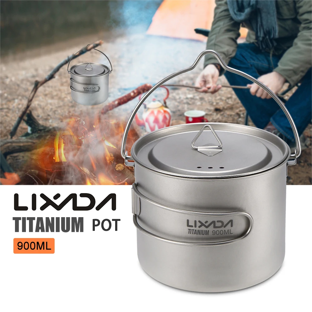 Lixada 900 мл/1600 мл титановая чашка Ультралегкая портативная чашка с крышкой и складной ручкой для походов и походов