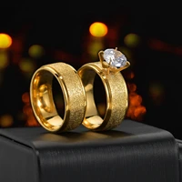 stainless steel 8mm couple bling ring crystal wedding rings for couple golden women men lovers ring sets jewelry engagement gift