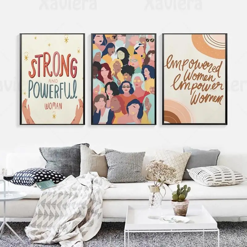 

Feminist Poster Girl Power Art Print Illustration Women Portrait Rainbow Strong Quotes Modern Canvas Painting Wall Decor Unframe