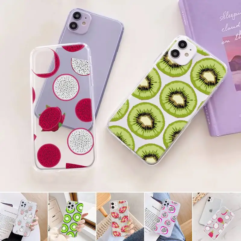 

Fruit kiwi Cartoon fruit cute Phone Case Transparent for iPhone 11 12 6 7 8 Pro X XS Max XR Plus Silicone TPU Clear mobile bags