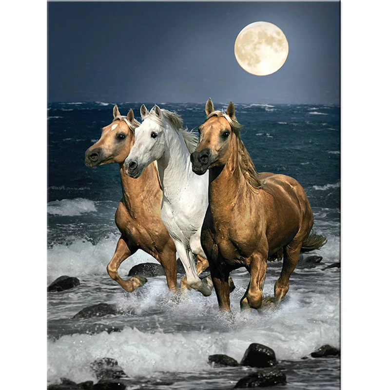 Полноразмерная 5D алмазная живопись сделай сам рисование Лошадь по морю 3D