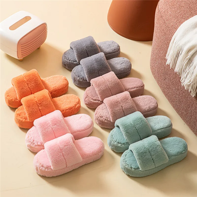 

Winter Slippers Shoes For Women 2021 Fashion Autumn And Winter Indoor Home Plush Low Heels Ladies Slippers Women Slip On Slides