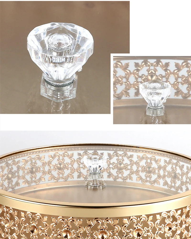 

Metal Tray Luxury Gold Finish Hollow Home Storage Round Kitchen Tool Wedding Centerpieces Table Decoration